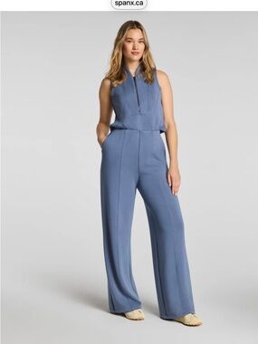 SPANX Air Essentials Sleeveless Slate Blue Wide-Leg Jumpsuit